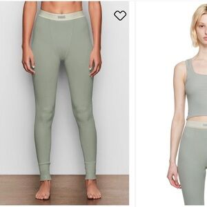 SKIMS Cotton Rib Thermal Leggings Pants Mineral Green Extra Large